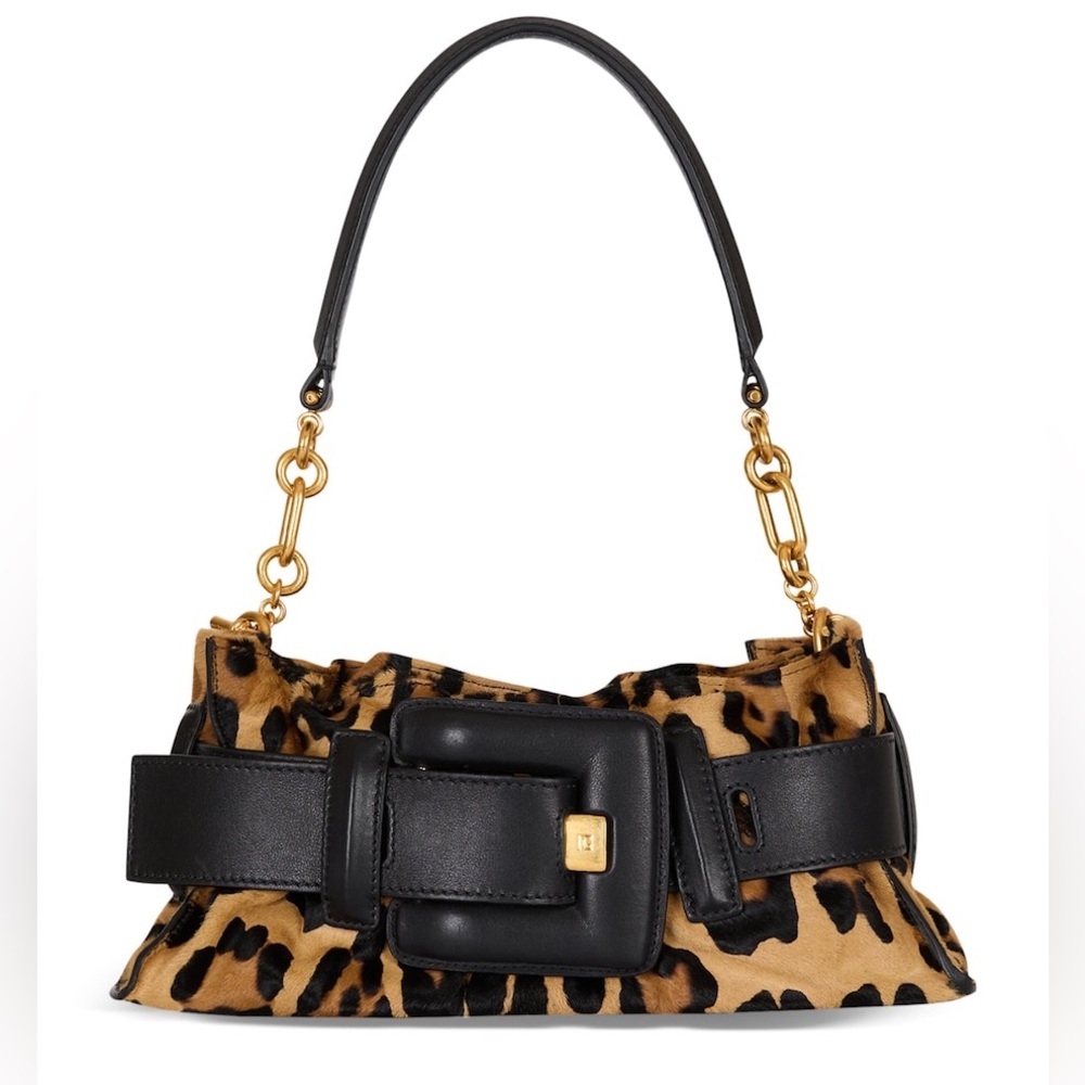 BALMAIN Anthem Mini Leopard Shoulder Bag in Calf Hair